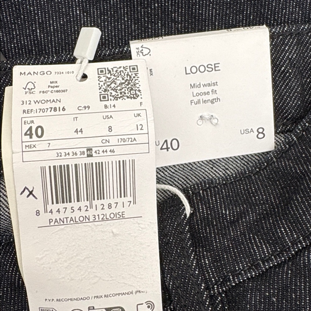 Mango Loose Mid-Waist Dark Indigo Jeans WIDE LEG PLEATED DENIM TROUSERS 7816 - Picture 3 of 6